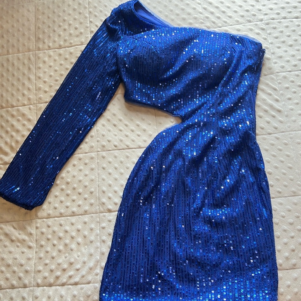 Blue sequin homecoming dress